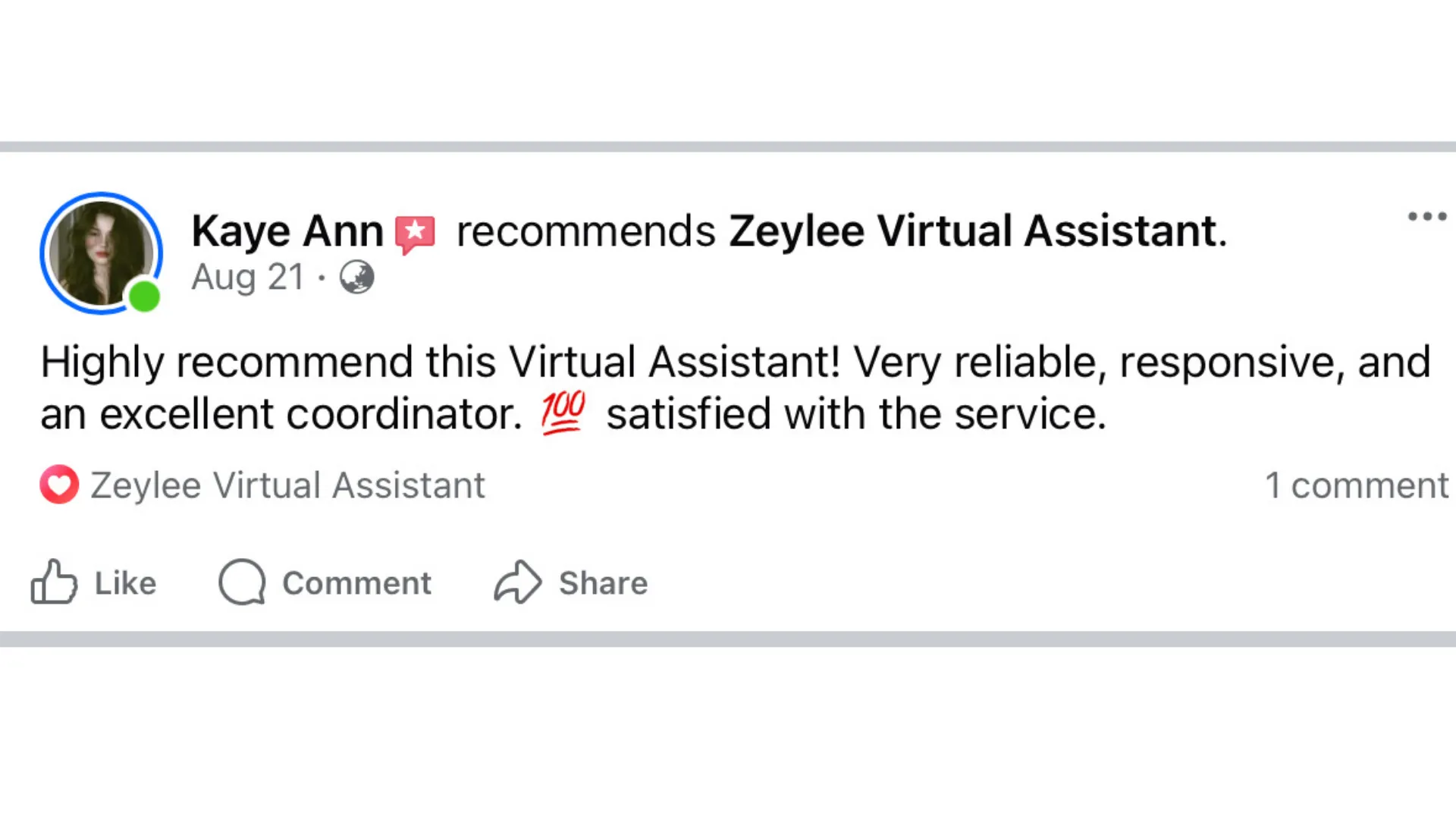 Client Testimonial Feedback Screenshot